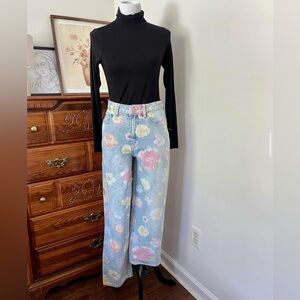 Floral print jeans